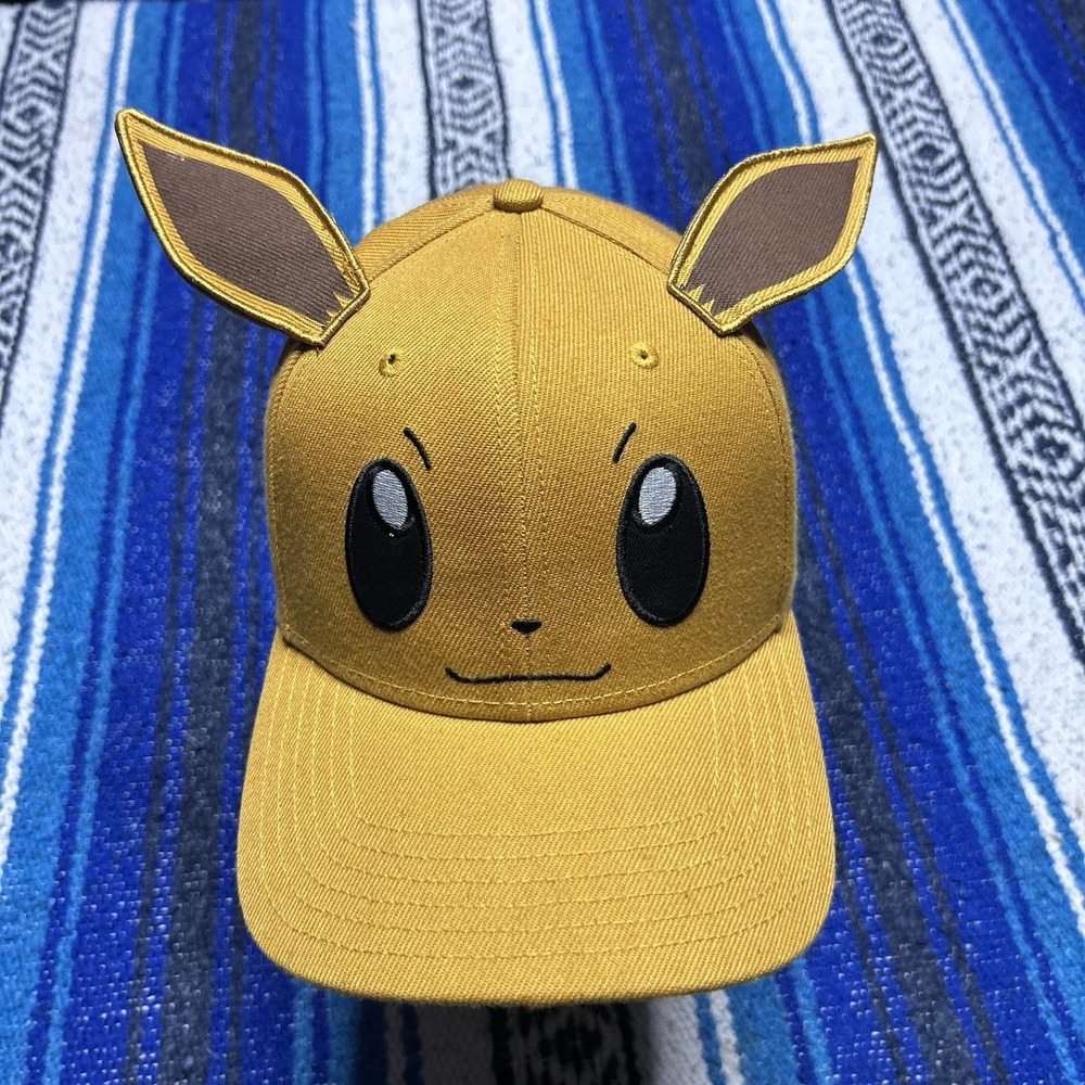 Pokemon Eevee Snapback Hat 3D Ears Brown Embroidered Face Adjustable 2022